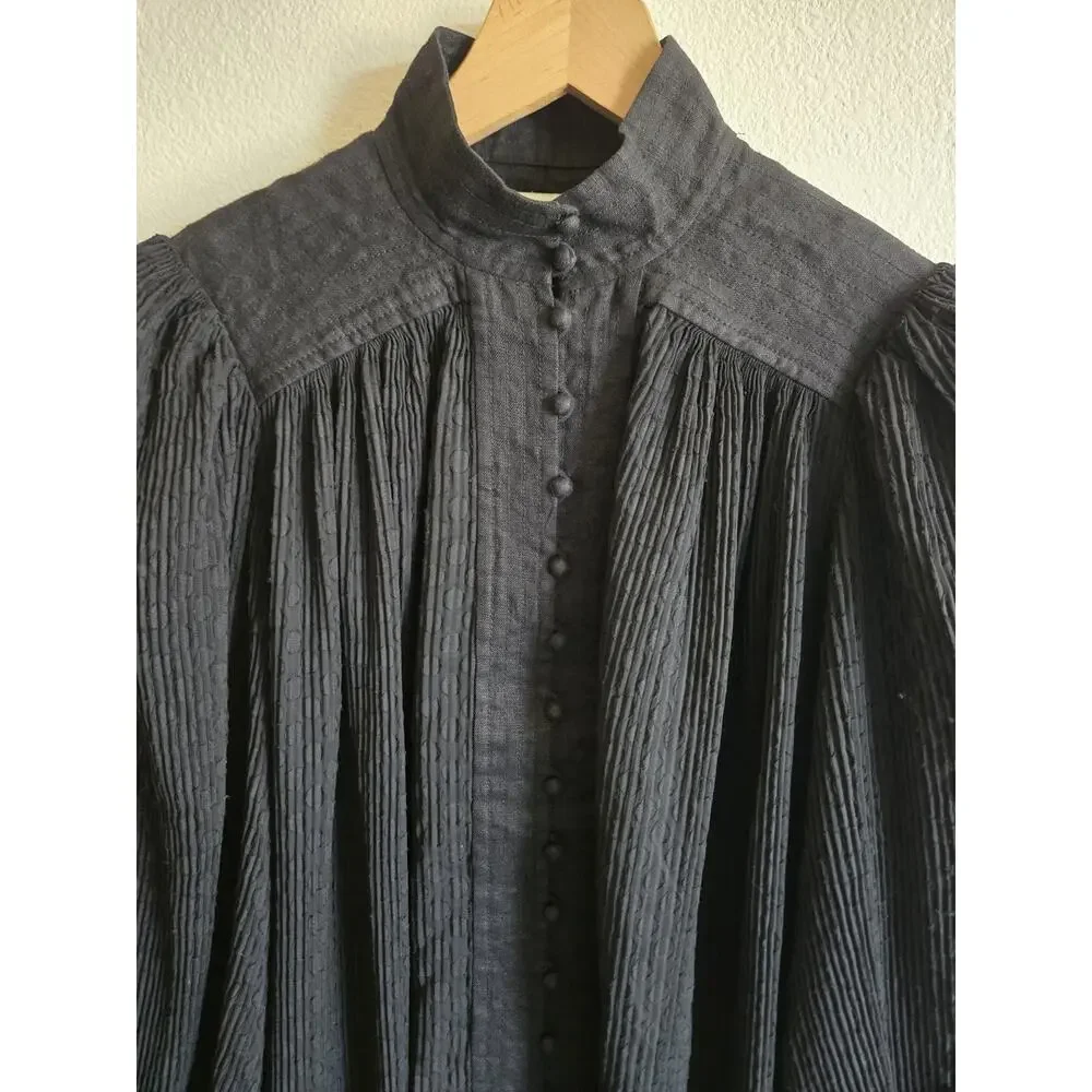 Zimmermann High Neck Puff Sleeve Top Black Gothic Victorian Edwardian Witchy Med